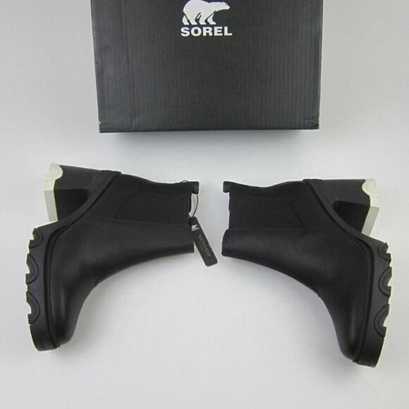 Sorel Womens 10 Black Leather Boots High Heel Chelsea Ankle Waterproof NEW - Picture 7 of 12